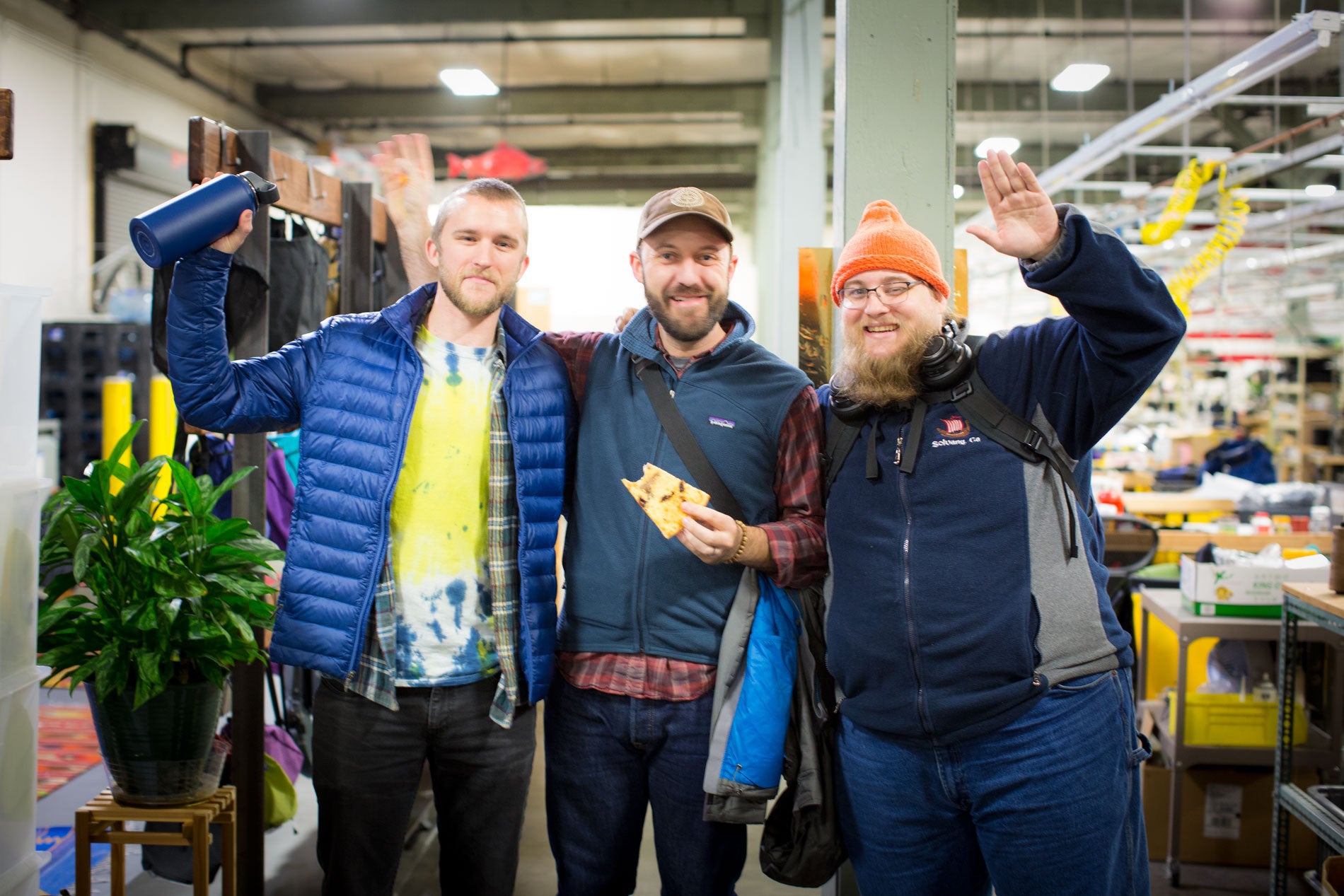Matt, Mike, and Matthew near the factory showroom